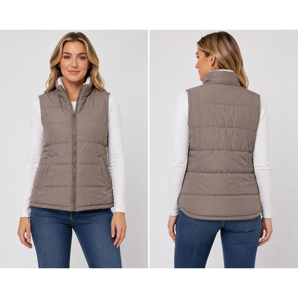 Weatherproof Vintage Womens Brown Sherpa Lined Quilted‎ Puffer Vest Small